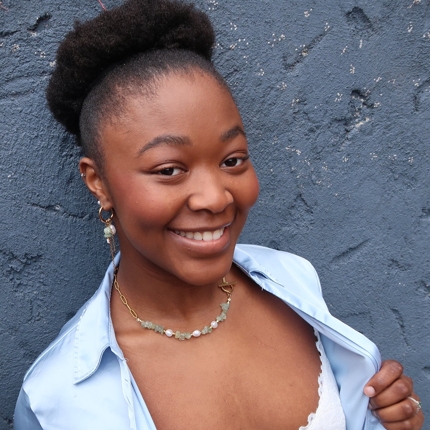 Колие "Paola" с естествени камъни Пренит