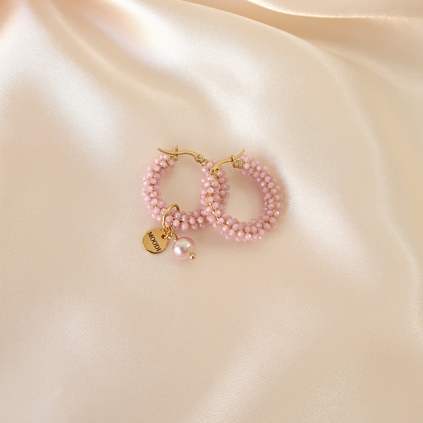 Обеци Hoop Pink / Swarovski