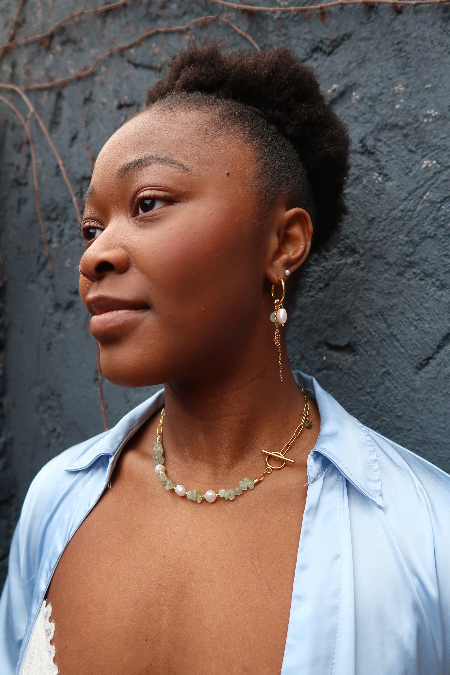 Колие "Paola" с естествени камъни Пренит