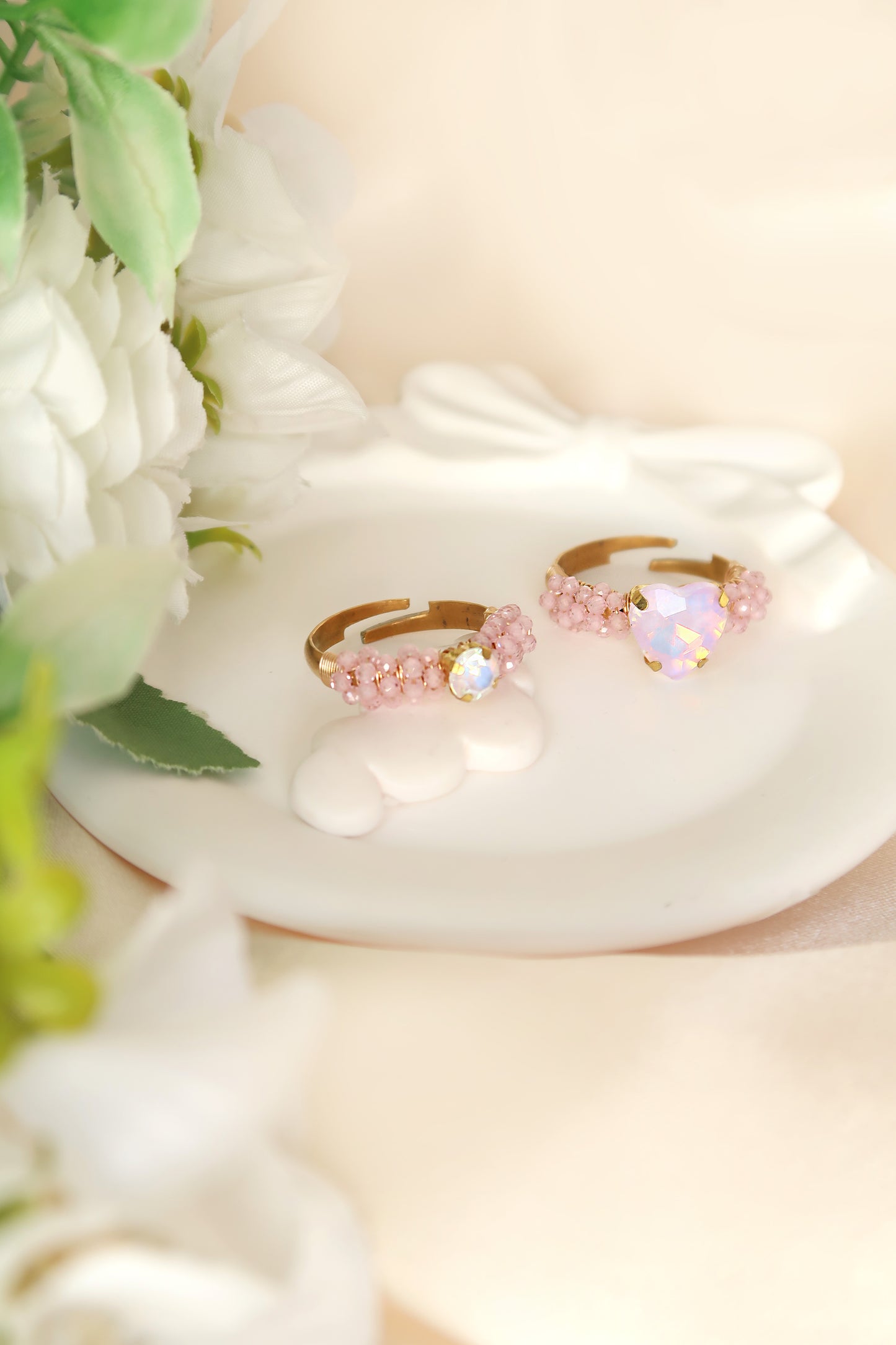 Pink Swarovski white stone Ring