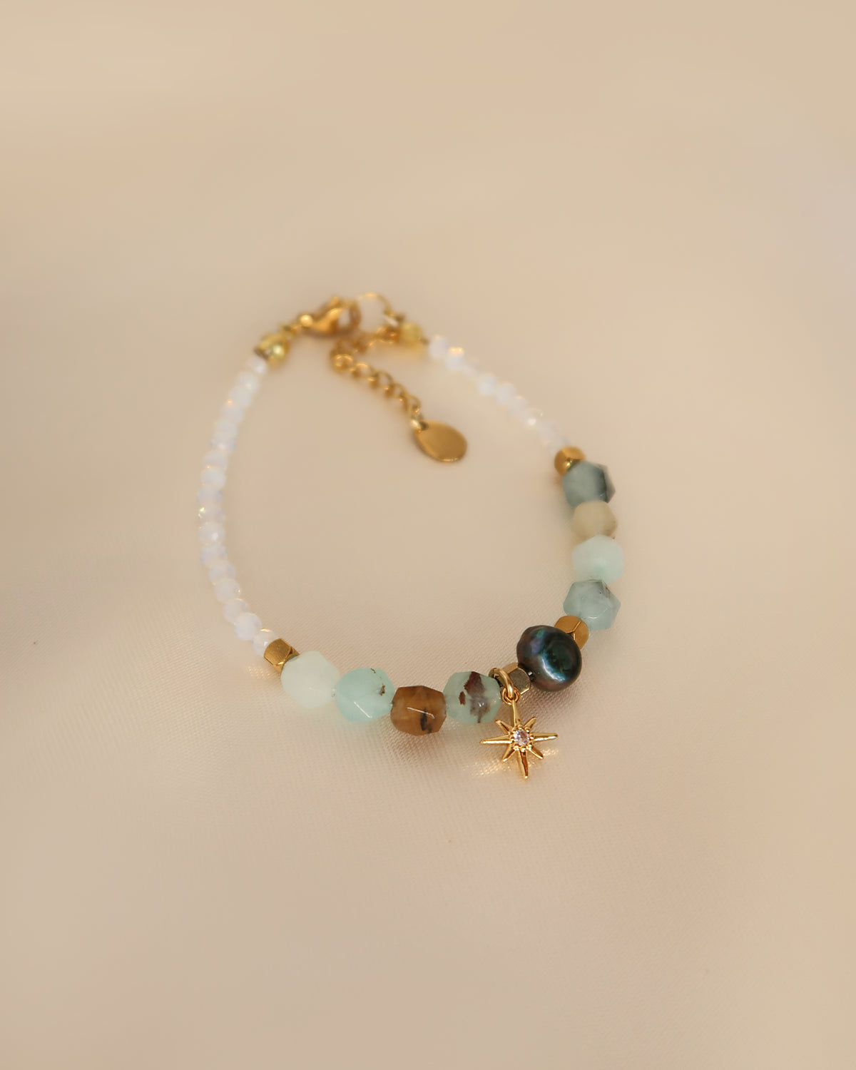 Гривна "Blue pearl and star" камъни Амазонит