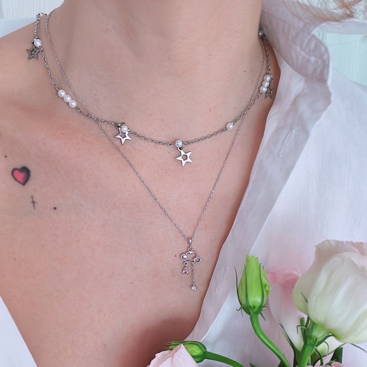 Колие Clouds Silver Rose Quarts